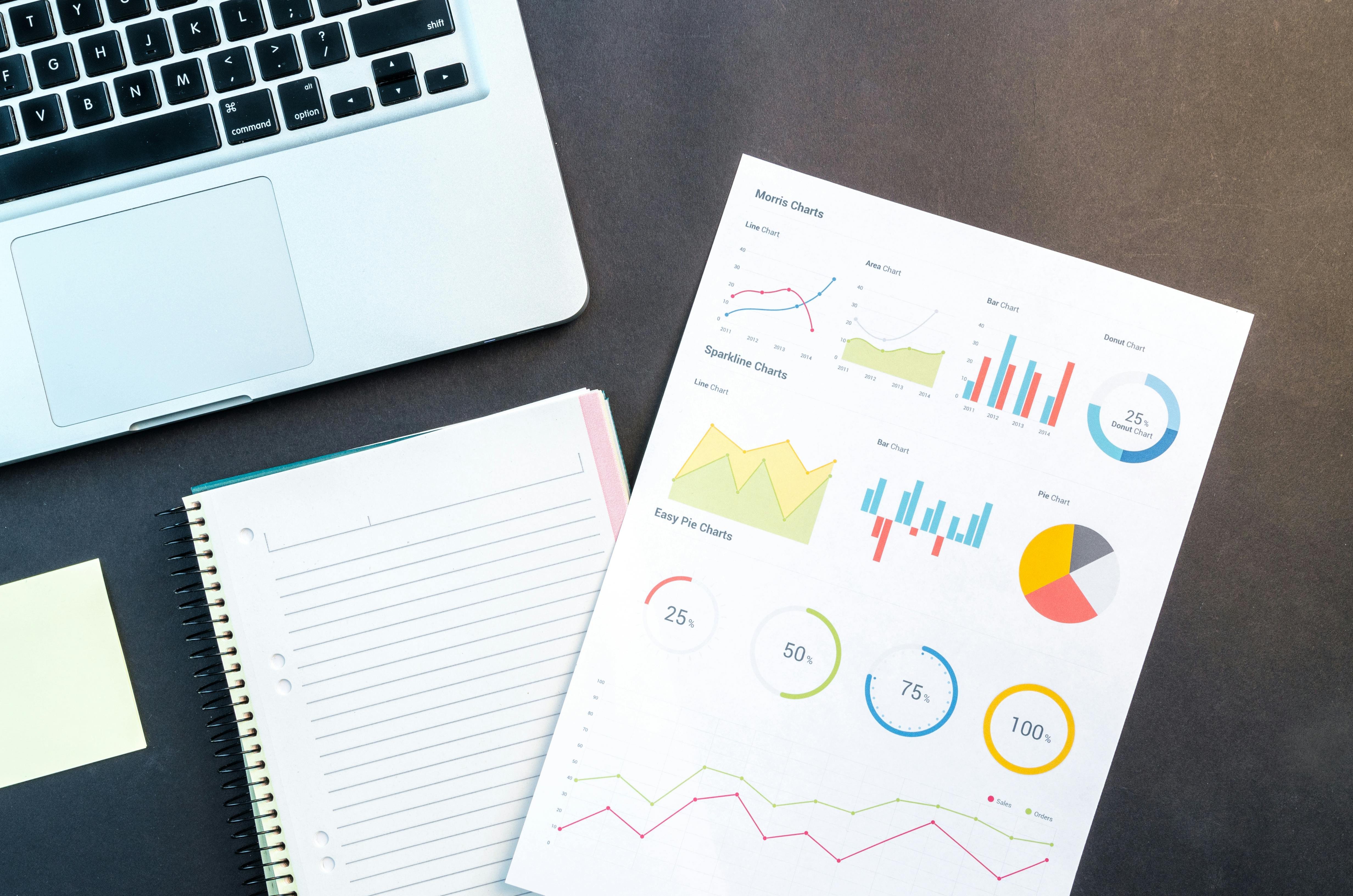 Charts and tables printed on paper